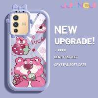 Jlingji เคสสำหรับ VIVO V23 5G S12 5G V23i 5G เคสลายหมีสตรอเบอร์รี่รูปแบบโบว์น๊อตเคสนิ่มทนต่อการขัดถูเคสโทรศัพท์โปร่งใสฝาครอบป้องกันเลนส์กล้องถ่ายรูปซิลิก้าเจล TPU