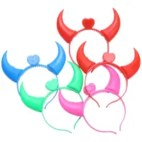 5 Pieces Of Luminous Stereo DevilS Horns Ear Clips WomenS Headband Horns Lights Halloween Party Hair Band