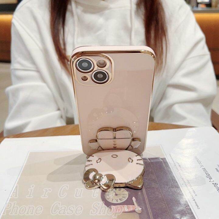 เคส-iphone-8-7-plus-14-13-12-11-pro-max-x-xr-xs-max-8plus-7plus-iphone8-iphone7-iphone14-iphone13-iphone12-iphone11-white-purple-green-plating-hello-kitty-cosmetic-mirror-stand-soft-case