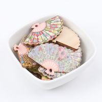 Mixed Wooden Fan Shaped Flower Painted Pattern Scrapbooking Carft for Home decoration 10pcs 30x48mm MT0784X Haberdashery