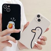 Mrhaha เคส TPU ขอบตรงสำหรับ OPPO A97 A15 A17 A12 A57 A93 A15s A5s A3s A5 A9 A16 A53 A92 A3s 7Z A95 A52 A76 A54 Reno 8 9 5 5 7 6 Pro + เคสป้องกันเคสโทรศัพท์เป็นคู่แฟชั่นลายการ์ตูนเป็ดตลกสีดำเรียบง่ายสีขาว