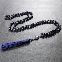 ZZOOI Bohemian 108 Beaded Necklace for Women Nature Blue Sand Stone Mala Beads Necklaces Men Charm Tibetan Buddha Yoga Classic Jewelry