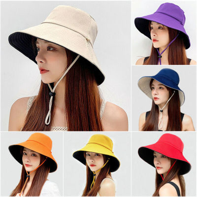 หมวกชาวประมงหมวกแบบคาดสำหรับผู้หญิงปีกกว้างวันหยุดผู้หญิงแบบกลับด้านได้