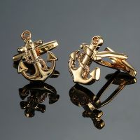 【hot】 New high quality brass material fashion captain golden ship anchor Mens French Cufflink free shipping