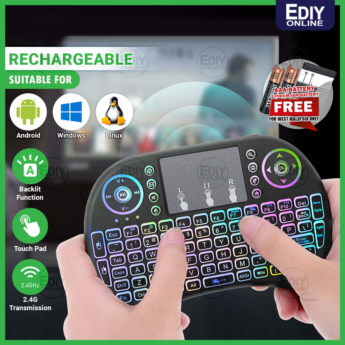 I8 AIR MOUSE FLY MOUSE USB WIRELESS KEYBOARD TOUCHPAD KEYPAD REMOTE CONTROL  FOR ANDROID SMART TV PC LAPTOP PS CCTV KARAOKE svicloud digital DECODER PS3  PS4 Xbox Smart TV Ediyonline Ediy -