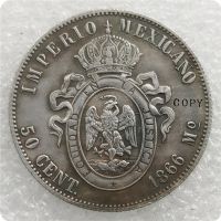 1866 50เม็กซิโก Centavos - Maximiliano I Copy Coin LYB3816 Money Bank