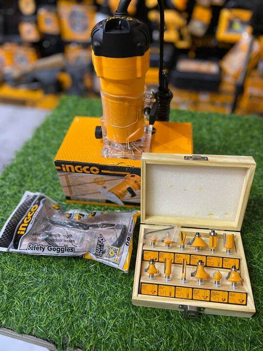 Ingco Laminate Trimmer with with 1/4 12pcs of Router Bits Set* FREE SAFETY GOGGLES Lazada PH