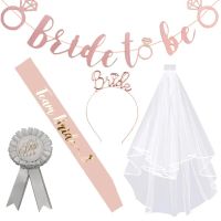 Rose Gold สีชมพู Bachelorette Party ชุดตกแต่งเจ้าสาวซาติน Sash Badge ผม Band เจ้าสาว Veil Banner Party อุปกรณ์ - Giers