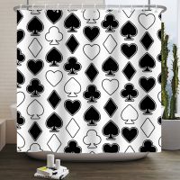 Black and White Poker Shower Curtain for Bathroom Casino Hearts and Spades Gambling Bathroom Curtain for Hotel Home Washable