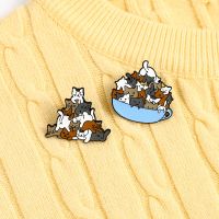 Hey cat family Coffee Cup A of Enamel Pin Cat Brooches Bag Lapel Pin Cartoon Animal Kitten Badge Jewelry Gift for Kids Friends