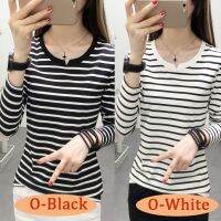 COD DSFERTRETRE Fashion Long Sleeve tshirt Women Stripe Shirt Autumn Winter Top Tee (S-2XL)