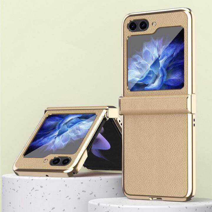 ineater-เคสแข็งกันแรงกระแทกหนัง-pu-หรูหราสำหรับ-samsung-galaxy-z-flip5-flip4