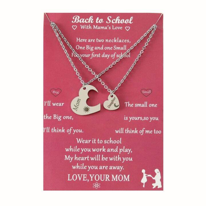 Back to School Necklace Set Mommy & Me Heart Matching