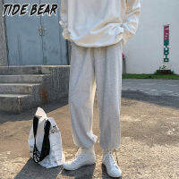 TIDE BEAR กางเกงขาบานขาตรงสีเทากางเกงสเวตไลท์แฟชั่นขาเนคไทแบบลำลอง