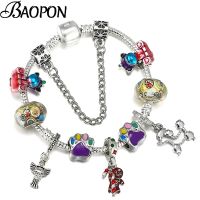 Cartoon Style Unicorn Dog Beads Pendant Charm Bracelets Silver Color Chain Brand Bracelet Bangles For Women Men Children Jewelry