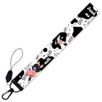 Cartoon Black White Cows Short Lanyard Keychain Multifunction Cell Phone Straps Badge Holder DIY Remove Buckle Wrist Rope Lariat