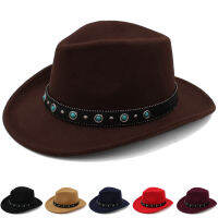 Men Women Wool Western Cowboy Hats Wide Brim Panama Caps Outdoor Sombrero Travel Sunbonnet Party Adjustable Size M-L