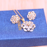 HotRisenj Rose Square สีสันสีขาว Zircon Rose Gold ชุดเครื่องประดับสำหรับผู้หญิงต่างหูสร้อยคอจี้ครบรอบ Present