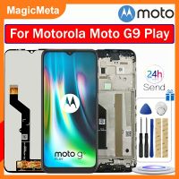 MagicMeta จอแอลซีดีไอพีเอซต้นฉบับสำหรับ Motorola Moto G9เล่นกับเฟรมชิ้นส่วนจอสัมผัสแอลซีดีของเครื่องแปลงดิจิทัลสำหรับ Moto G9 Play หน้าจอแสดงผล LCD