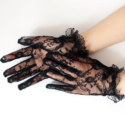 ☈卐 Fashion Sexy Gloves Wrist Length Women Bride Black Lace Gloves Mittens For Party Sun Protection Accessories Driving Gloves