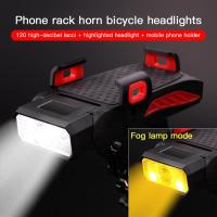 4 In 1 Bicycle Front Light Mobile Power Horn Light USB High Beam Phone Holder