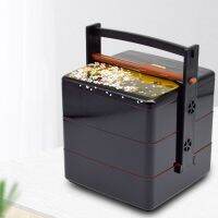 Japanese Style Sushi Storage Box Hot Flower Bento Box Portable 3-Layers BPA Free Food Container Exquisite Black Red Picnic Box