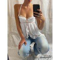 COD SDGREYRTYT ironknight-Fairycore Ruffles Top 2000s Women Spaghetti Strap Sexy Low-cut Camis