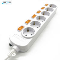 Power Strip Surge Protection EU Plug 3456 Way Outlets 16A Electrical Extension Sockets Independent Control Switches 2m Cord