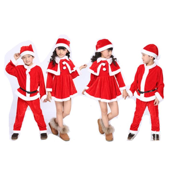 เด็กคริสต์มาสเครื่องแต่งกายเด็กชายและเด็กหญิงเครื่องแต่งกายคริสต์มาสประสิทธิภาพการสวมใส่ชุดซานตาคลอส