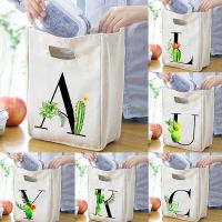 Letter Plant Printed Portable Lunch Bags Picnic School Food Fresh Cooler Storage Pouch Office Insulated Bento Box Handbag Totes