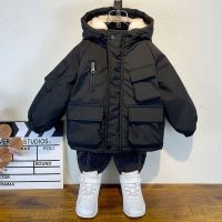 New Winter Down Cotton Jacket Boys Black Hooded Coat Children Outerwear Clothing Teenage 3-8Y Kids Parka Padded Snowsuit XMP323