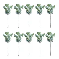 33cm Artificial Green Leaf Plants Silk Senecio Cineraria Room Table Decor Dusty Miller Garden Hotel Fake Flowers, 10 Pcs