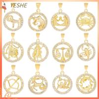 YESHE 12pcs แผ่นชุบทอง เครื่องรางราศี จี้สิบสองชิ้น ต่างหูรูปดอกไม้ เครื่องรางสัญลักษณ์ราศี ดีไอวาย