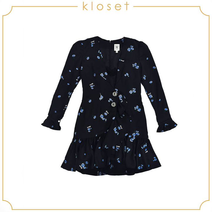 kloset-rose-love-mini-dress-pf20-d009-ชุดเดรส-ชุดเดรสแขนยาว-ชุดเดรสสั้น-ชุดเดรสผ้าปักลายกุหลาบ-ชุดเดรสแฟชั่น