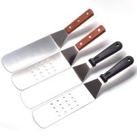 Kitchen Spatula Wooden Handle Grill Turner Stainless Steel Metal Scrape For Pancake Teppanyaki Griddle Cooking Utensil