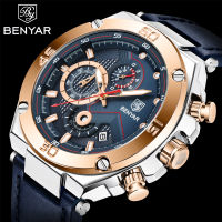 BENYAR 2021ใหม่ผู้ชายนาฬิกาข้อมือควอตซ์แบรนด์หรู Chronograph นาฬิกากันน้ำ30M หนังนาฬิกาทหาร Reloj Hombre