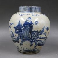 Ming Blue And White Figure Pot Folk Collection All Manual Antique Porcelain Antique Home Decoration