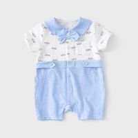 [COD] Newborn baby clothes Xiayang style male jumpsuit newborn romper gentlemen crawling thin section fart