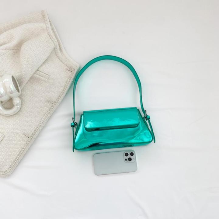 กระเป๋าสะพายไหล่สีเมทัลลิกกระเป๋ากระเป๋าหนังสือมีซิป-amp-หัวเข็มขัดกระเป๋าสำหรับทุกๆวันเดินทางของผู้หญิงจากกระเป๋าหนัง-pu-y2k