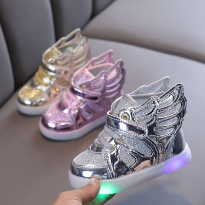 Luminous Sneakers Children Shoes for Boys Girls Led Shoes Kids Sport Flashing Lights Glowing Glitter Casual Baby Wing Flat Boots