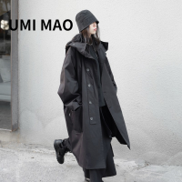 UMI MAO Niche Japanese Dark Design Sense Yoji Yamamoto Hooded Windbreaker Jacket Female Coat Mid-length Loose Wild Tide Y2K