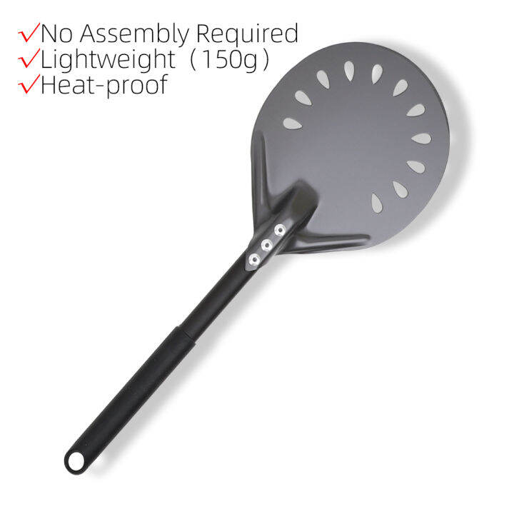 Pizza Turning Peel 6 inci pusingan aluminium Pizza Perforated Baking Turner dengan pemegang