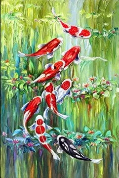 Modern Chinese Style Canvas Painting Lucky Fish Paintings Koi Fish