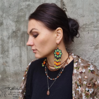 Kalindi EADED EARRINGS IN MEXICAN HUICHOL STYLE ต่างหูลูกปัดสไตล์เม็กซิกันฮูโชล