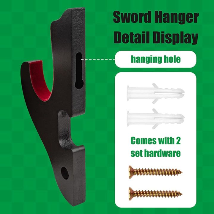 sword-wall-mount-2-set-1-tier-padded-hook-katana-holder-adjustable-display-hanger-for-samurai-sword-tanto