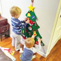 1set funny make a Christmas tree game felt hanging DIY tree with ornament sticker xmas gift new year game for kids natal