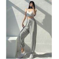 [Ready Stock+Multi-Color Optional] Gray Bloomers Womens Loose-Foot-Tie-Length Pants Thin Style High-Waist Drape Slimmer Look Large