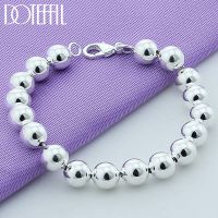 DOTEFFIL 925 Sterling Silver 8mm/10mm Hollow Circle Ball Beads Silver Beaded 20cm Bracelet Woman Charm Fashion Jewelry