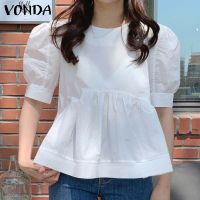 Vonda เสื้อเบลาส์ แขนครึ่งแขน สีพื้น สไตล์เกาหลี สำหรับผู้หญิง