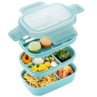 Stackable Bento Microwave 3 Layers All-in-One Containers with Cutlery Set Multiple for Adults Kids